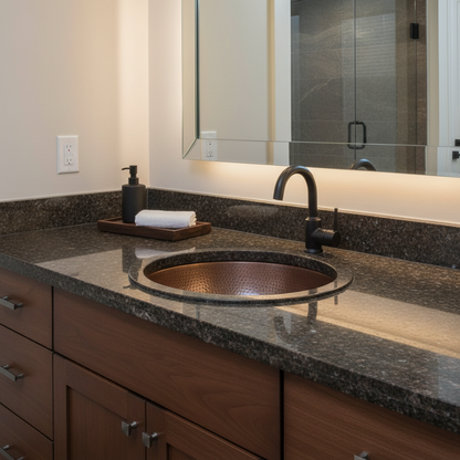 Hand Hammered Copper Round Bathroom Sink 16 Inch Dual Mount