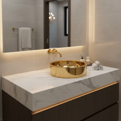 Double Wall Golden Polished Copper Basin 16 Inch Bathroom Sink