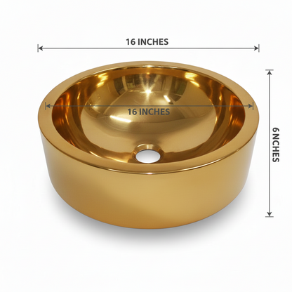 Double Wall Golden Polished Copper Basin 16 Inch Bathroom Sink