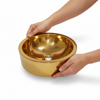 Double Wall Golden Polished Copper Basin 16 Inch Bathroom Sink