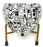 Designer  Black & White Metal Bowl Planter with 8x8 Inch Golden Stand