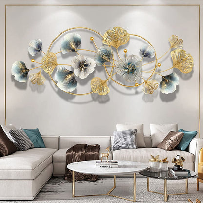 Decorative wall art with floral designs in a living room setting