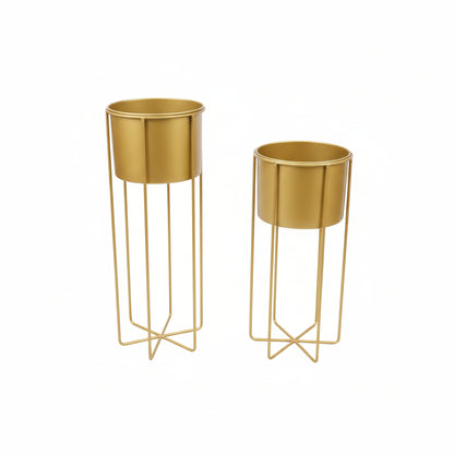 2-piece set of golden metal planter stands in different heights