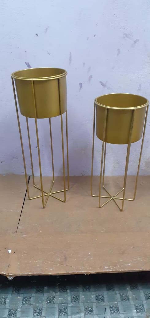 Gold Metal Planters with Stands – Set of 2
