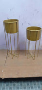 Gold Metal Planters with Stands – Set of 2