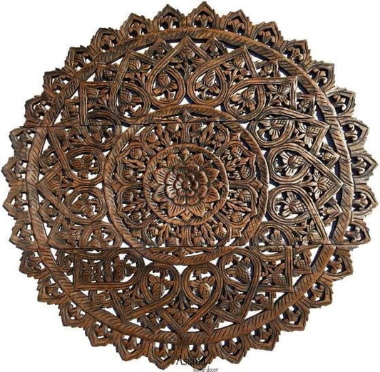 Medallion Tropical Bali Floral Wood Carved Wall Art Plaque