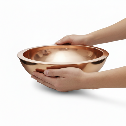 Double Wall Polished Copper Wash Basin 16 Inch Bathroom Sink