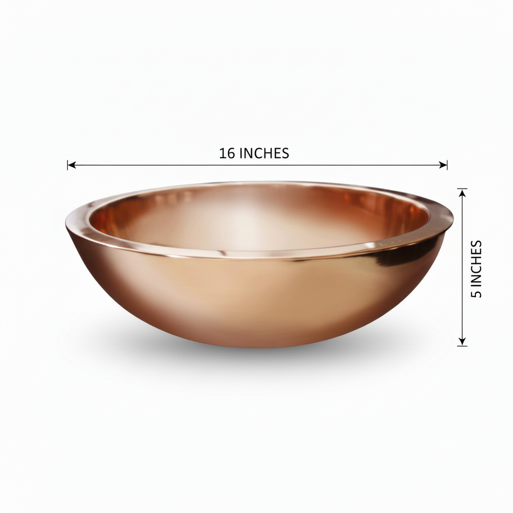 Double Wall Polished Copper Wash Basin 16 Inch Bathroom Sink