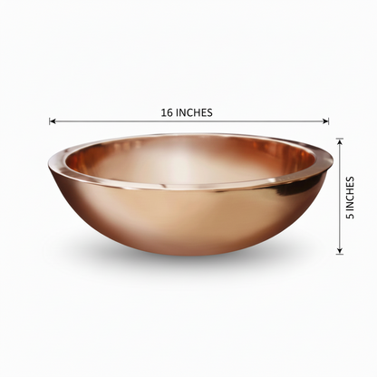 Double Wall Polished Copper Wash Basin 16 Inch Bathroom Sink