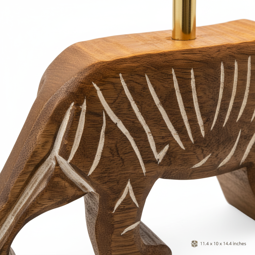 Tiger Handcarved Wooden Table Lamp