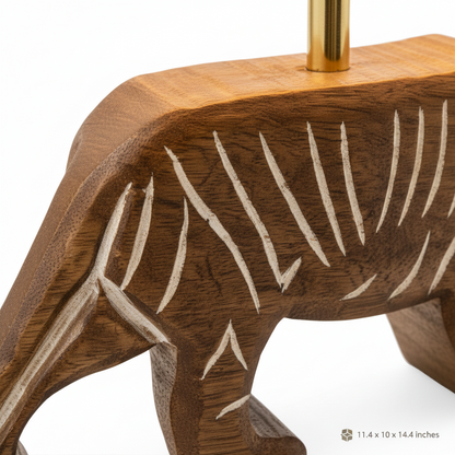 Tiger Handcarved Wooden Table Lamp