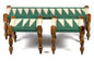 Handcrafted Wooden Rope Bench Set with 2 Stools – Green & White Weave