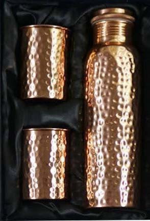 Hammered Copper Water Bottle With 2 Glass Set – 1000 ml
