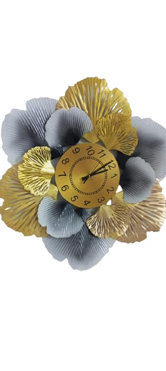 Creative Ginkgo Leaf Metal Wall Clock 26 Inch Vintage Decor - Brass Decors
