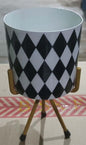 Designer Metal Bowl Planter – Black & White 8x8 Inch with Golden Stand