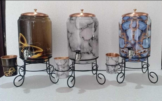 Printed Copper Water Dispenser (Matka) with Glass & Stand – 5 Litre