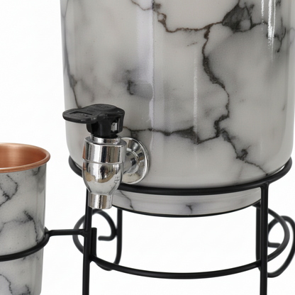 Printed Copper Water Dispenser with Stand & Glass 5 Litre
