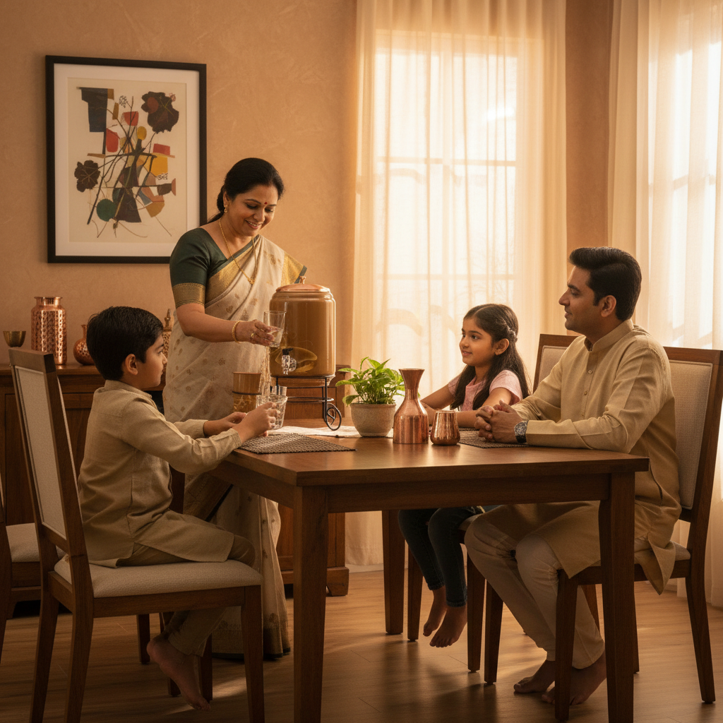 Printed Copper Water Dispenser with Stand & Glass 5 Litre