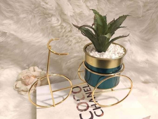 Designer Metal Flower Pot – Blue Gold Printed (30 cm Height)