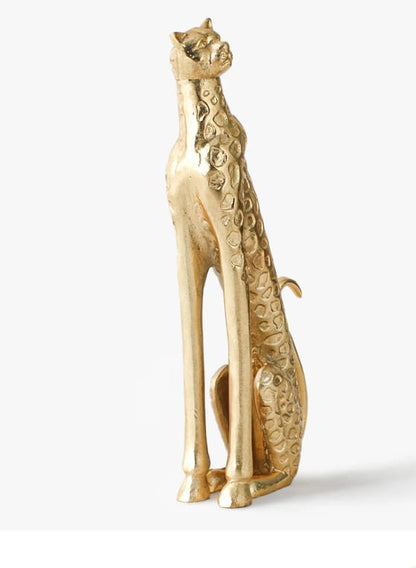 Golden Jaguar Sitting Sculpture – Premium Brass Décor