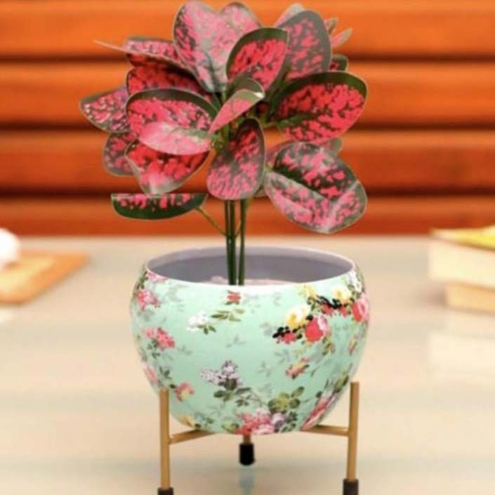 Designer Metal Bowl Planter with Golden Stand – Multi Colour (6×6 Inch)