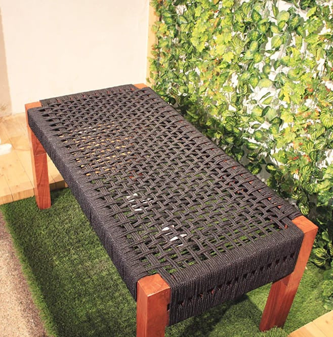 Natural Wooden Rope Bench – Handwoven Rustic Seating Furniture