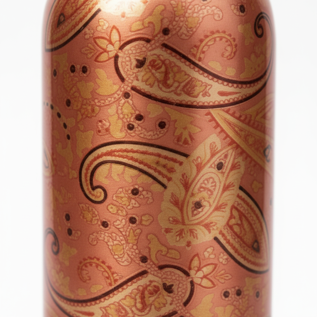 water bottle with paisley pattern on a white background