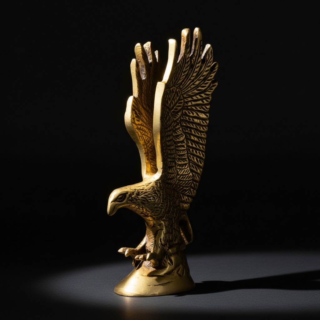 Gold eagle statue on a black background