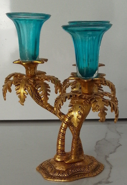 Palm Tree Design Glass Candle Holder – Elegant Decorative Accent