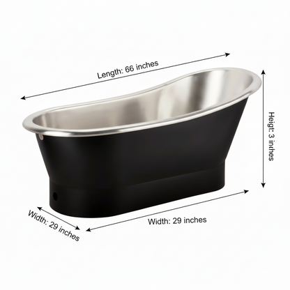 Measurement chart of a freestanding bathtub with dimensions labeled.