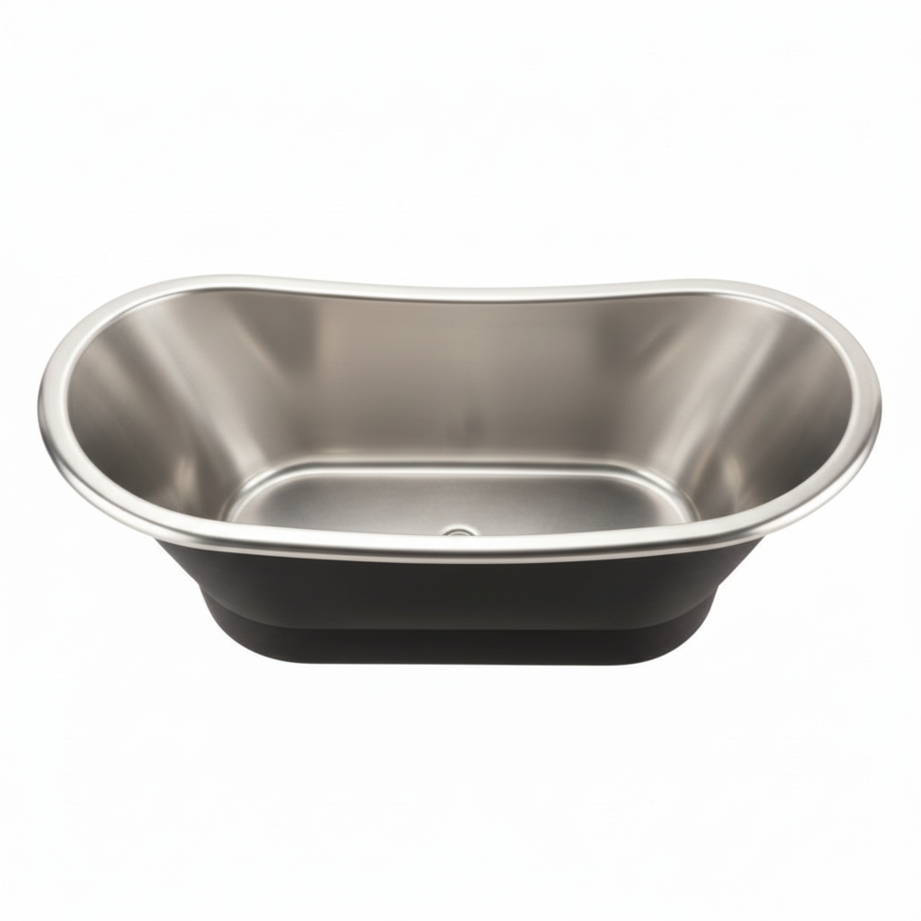 Stainless steel basin on a white background