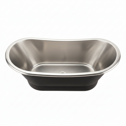 Stainless steel basin on a white background