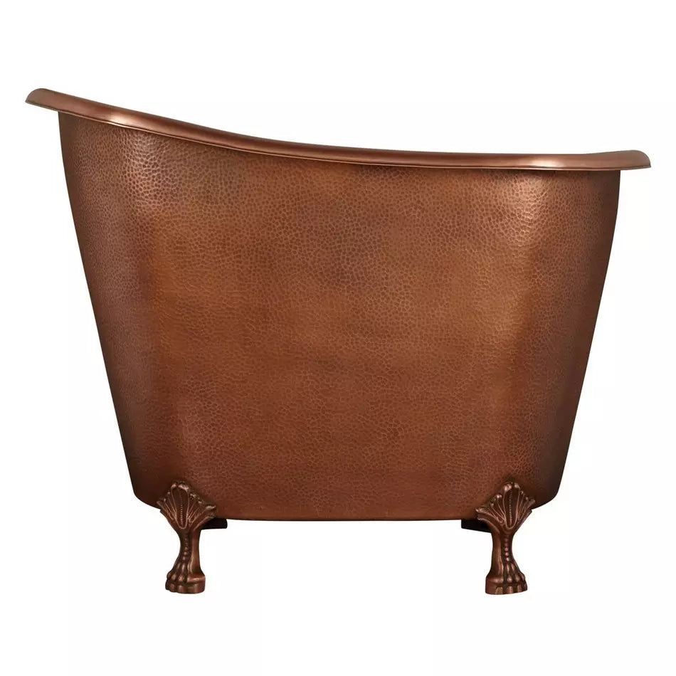 Copper bathtub with a textured surface on a white background
