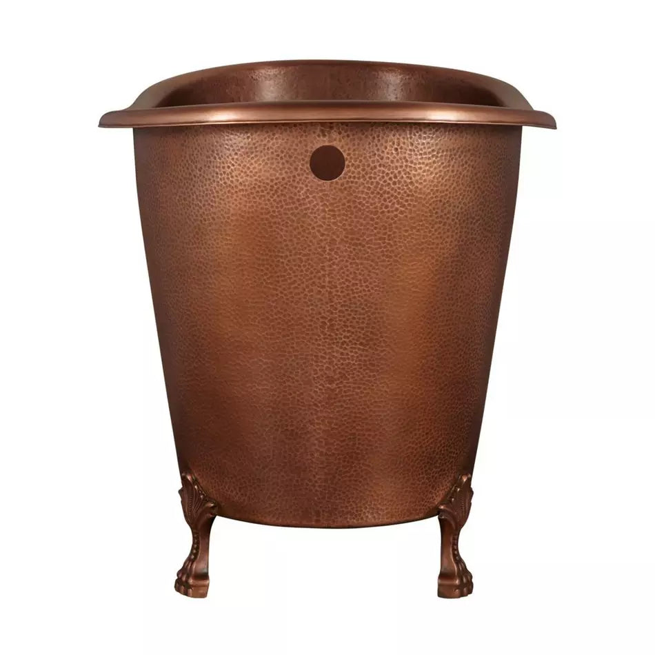 Copper waste bin with a textured surface on a white background