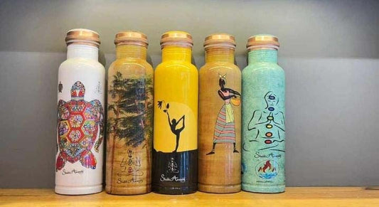 Printed Copper Water Bottle Combo Pack of 5