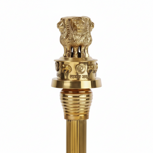 Brass Ashoka Stambh on Wooden Base Decorative Showpiece