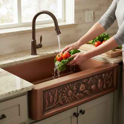 Sunflower Single Bowl Copper Kitchen Sink 36 Inch Farmhouse Design