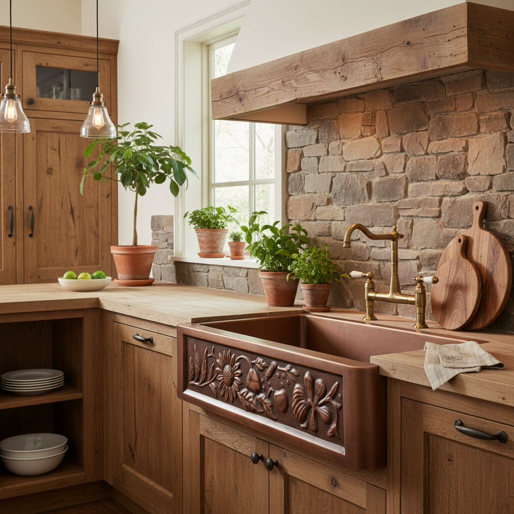 Sunflower Single Bowl Copper Kitchen Sink 36 Inch Farmhouse Design