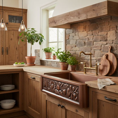 Sunflower Single Bowl Copper Kitchen Sink 36 Inch Farmhouse Design