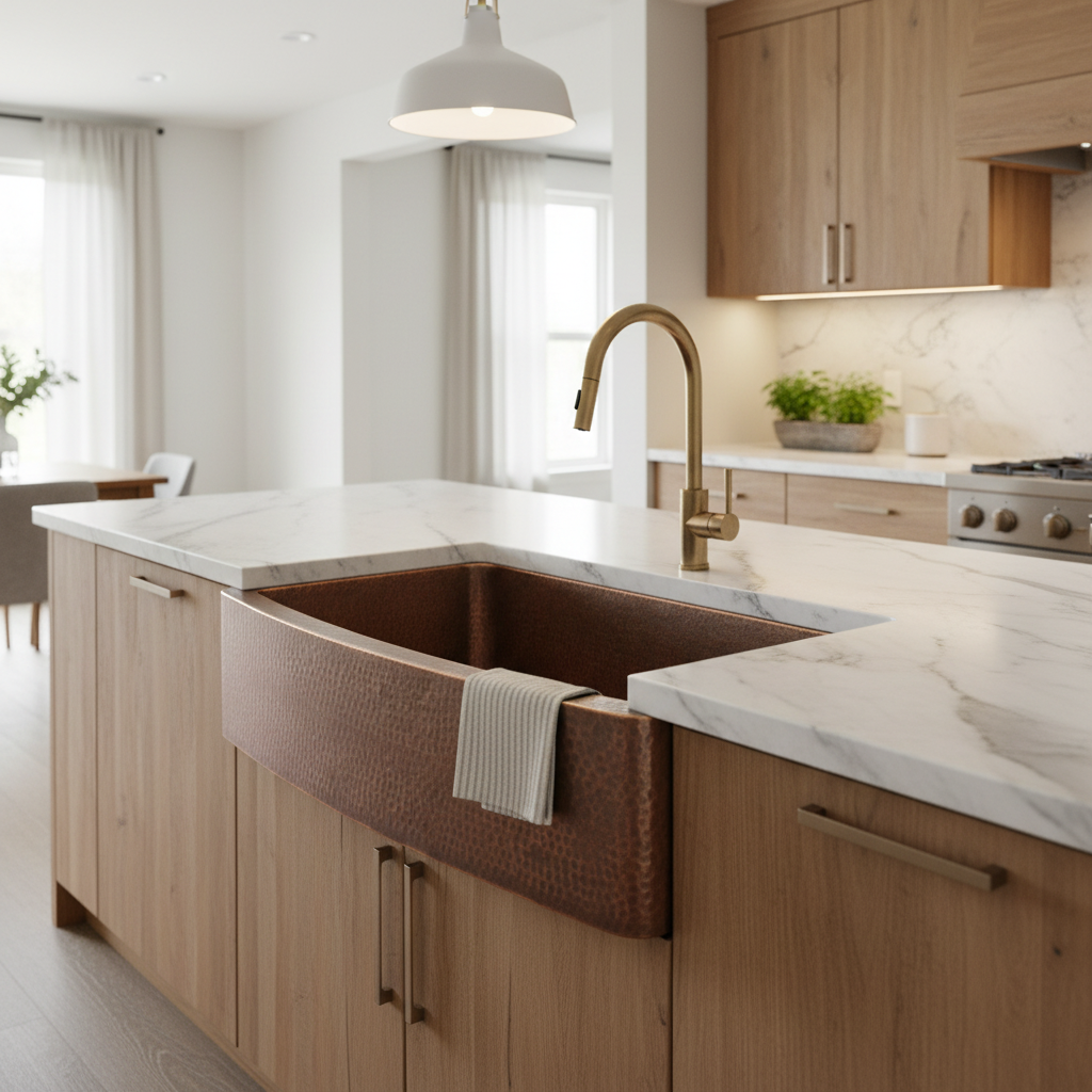 Antique Finish Farmhouse Apron Copper Kitchen Sink 33 Inch