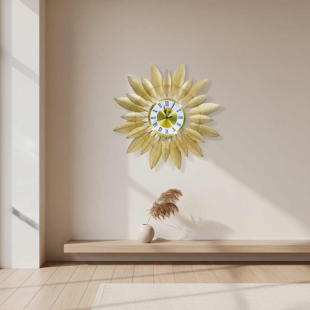Ginkgo Golden Leaf Metal Wall Clock With Decorative Wall Art Brass Decors