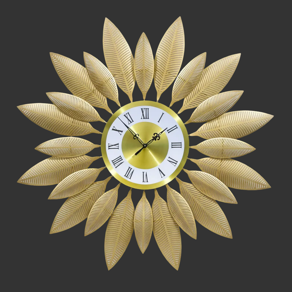 Ginkgo Golden Leaf Metal Wall Clock With Decorative Wall Art Brass Decors