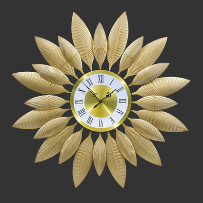 Ginkgo Golden Leaf Metal Wall Clock With Decorative Wall Art Brass Decors