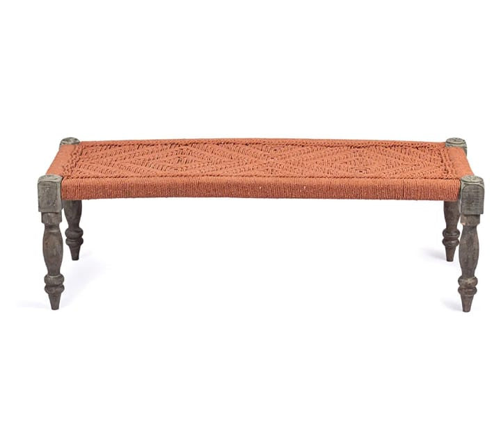 Handcrafted Natural Wooden Rope Bench – Brown