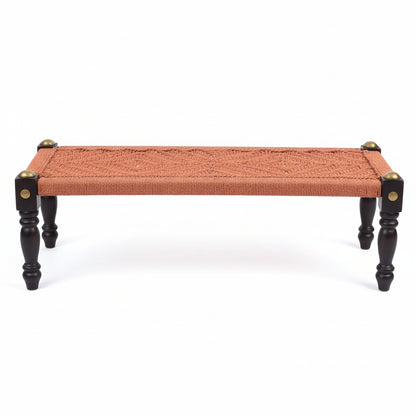 Woven bench with wooden frame on a white background