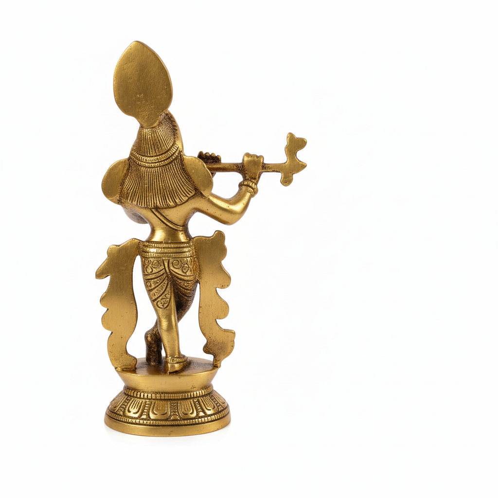 Gold-colored figurine of a warrior holding a weapon on a white background