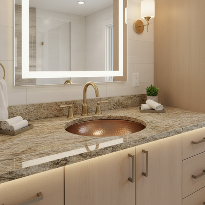 Engraved Hand Hammered Copper Round Bathroom Sink 16 Inch