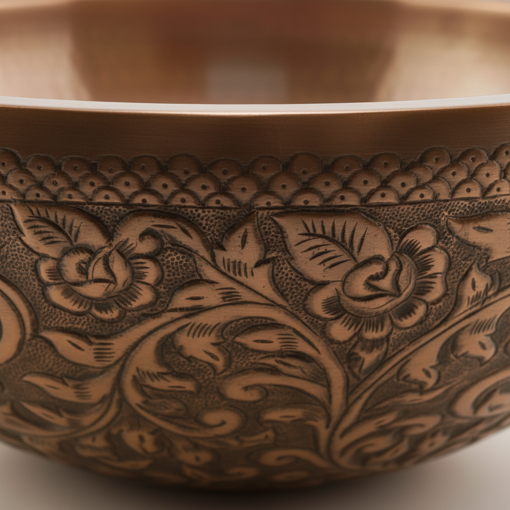 Engraved Hand Hammered Copper Round Bathroom Sink 16 Inch