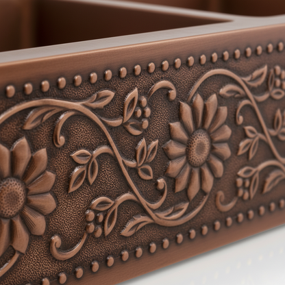 Double Bowl Copper Farmhouse Kitchen Sink 42 Inch Handcrafted