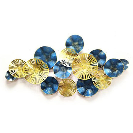 3D Morocco Metal Wall Art in Blue & Gold for Living Room - Brass Decors